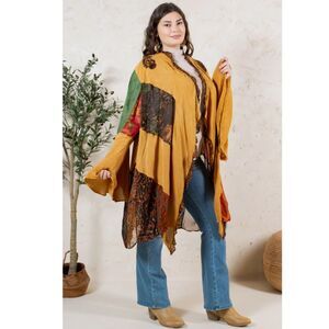 Young Threads Rustic Boho Patchwork Ruffle Open Front Kimono Size 3X
